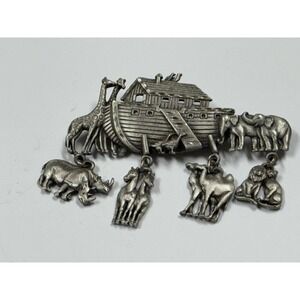 Vintage JJ  signed  Pewter Noah's Ark Brooch‎